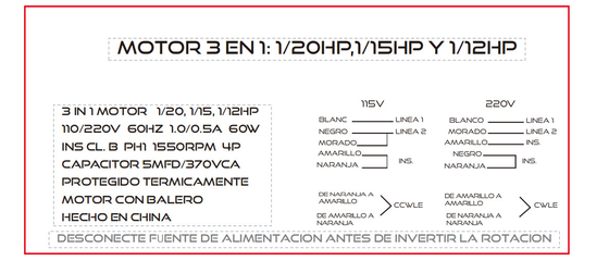 3.3" Motor 3 IN 1- 1/20HP 1/15HP 1/12HP 1550RPM 115/230V 60HZ FASCO D1127/Century 9721   Replacement Motor